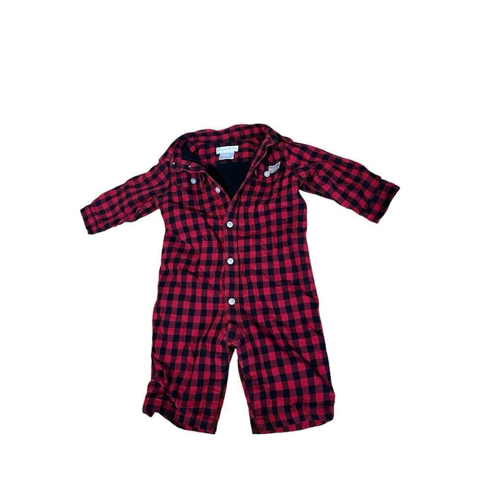 Ralph Lauren Jumper Infant Sz 3 M Plaid Red Black Button Down